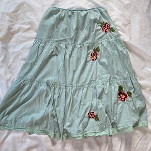 New York And Company Light Blue Rose Patch Detail Tiered Peasant Cotton Skirt